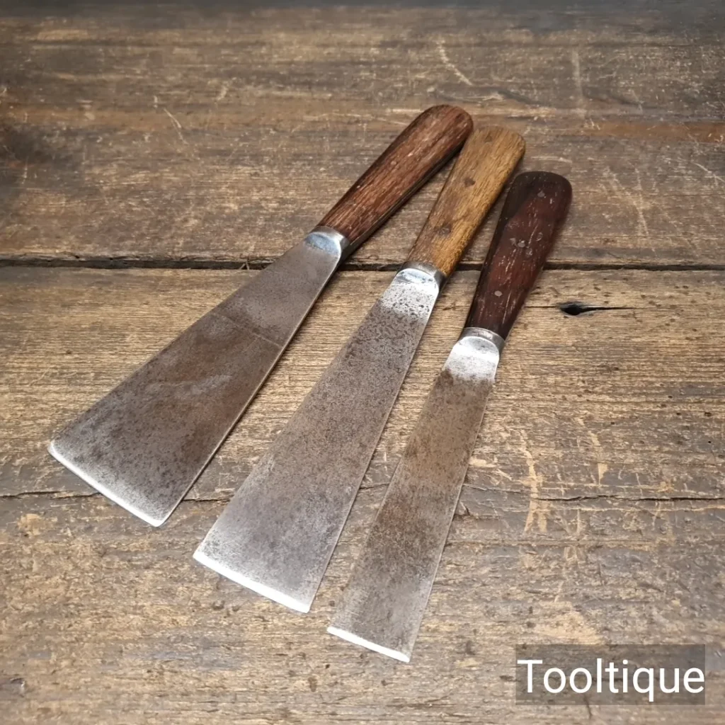 3 No: Vintage Flexible Filler Knives & Scraper Rosewood Mahogany Handles - Refurbished
