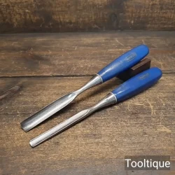2 Vintage Marples Blue Chip Carpenters 5/8” + 3/8” Gouge Chisels - Ready To Use