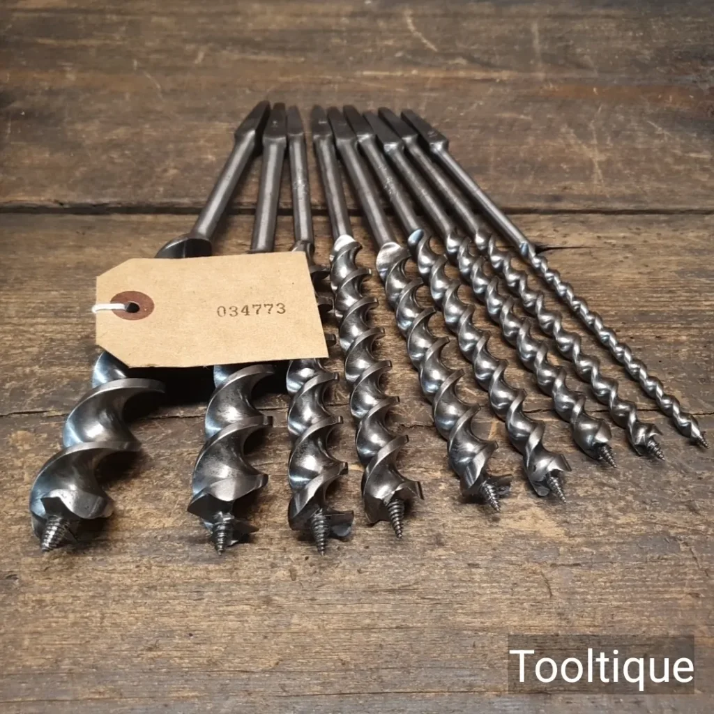 9 No: Various Vintage English Makers Jennings Pattern Brace Auger Bits - Sharpened