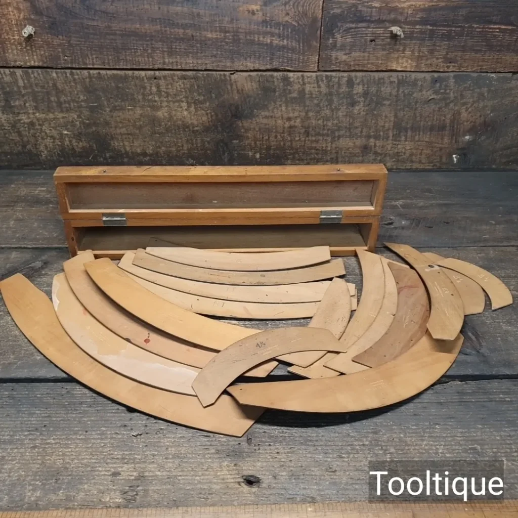 Antique Stanley London Draughtsman Radius/Curved Fruitwood Templates in Original Box