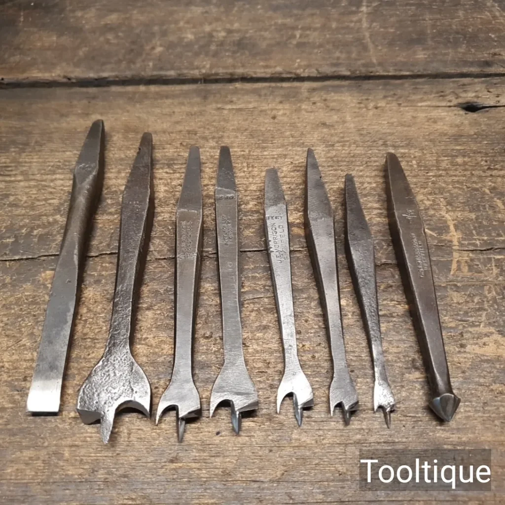 9 No: Antique Carpenters Brace Countersinking Centre Screwdriver Bits - Sharpened