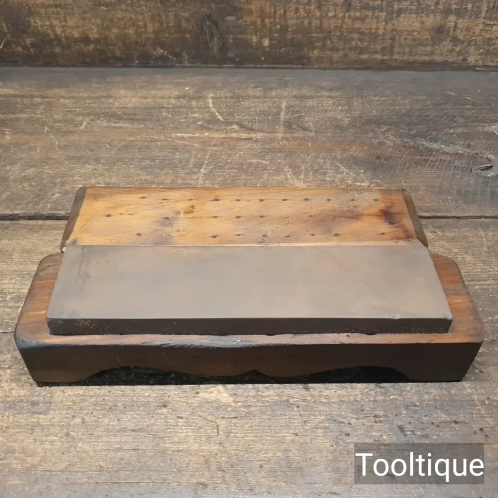 Vintage Norton India Med/fine Oil Stone in Wooden Box - Lapped Flat