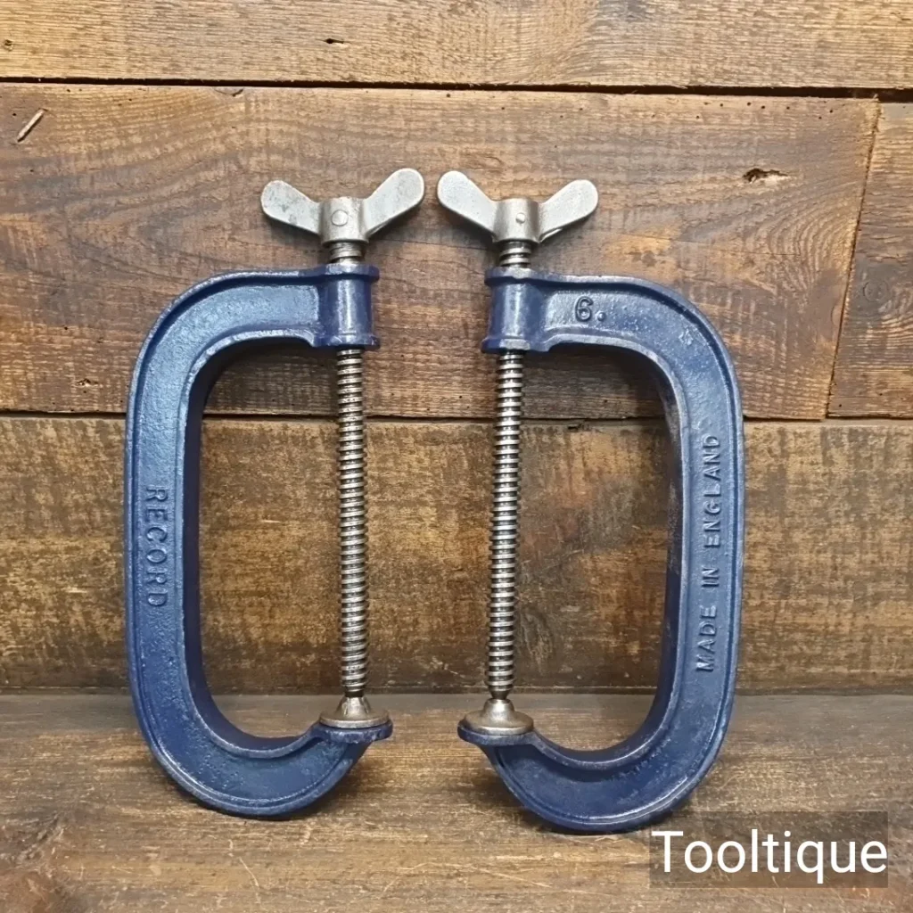 Vintage Pair of 6” Course Square Threaded Carpenters Wing Nut G Cramps - Refurbished