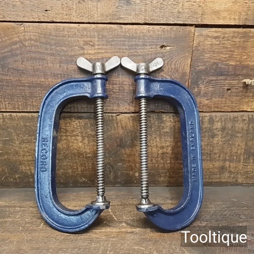Vintage Pair of 6” Course Square Threaded Carpenters Wing Nut G Cramps - Refurbished