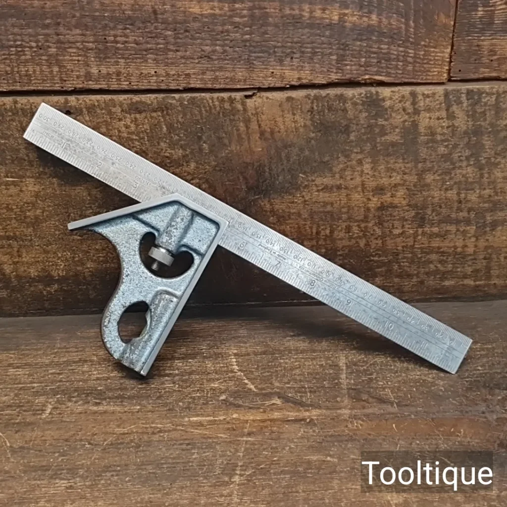 Vintage 12” Rabone Chesterman No: 1912 Imperial & Metric Cast Steel Adjustable Set Square